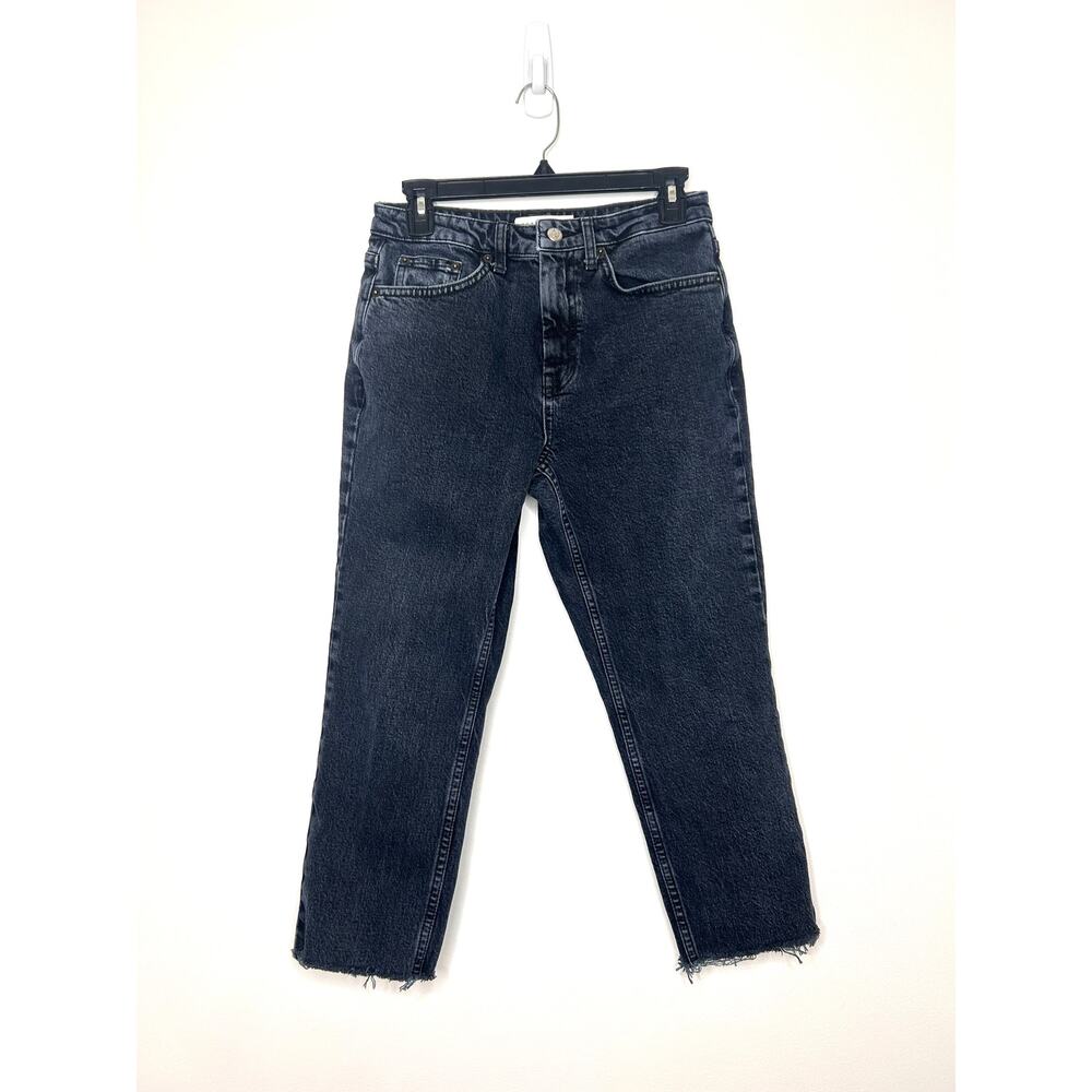 Topshop Women's Straight Leg Cropped Jeans Sz 28 Black Raw Hem Boho Festival